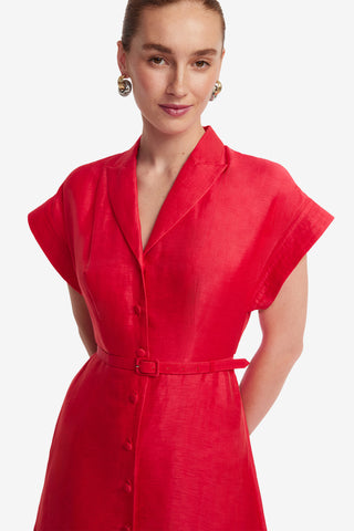 Exclusive LEO LIN Aubrey Palm Shirt Midi Dress - Scarlet
