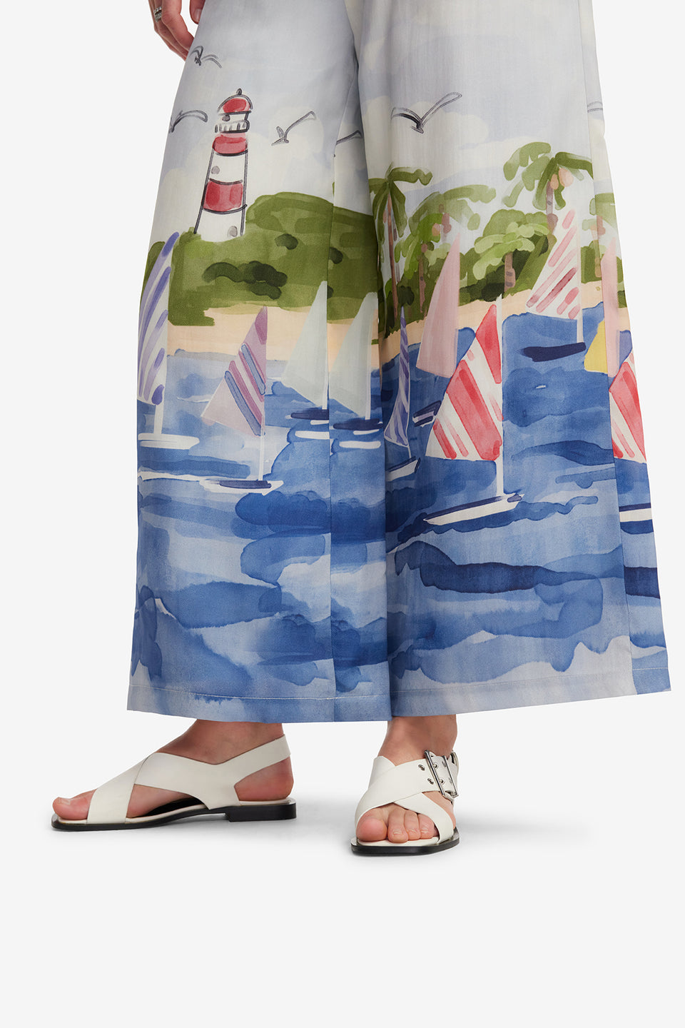 Exclusive LEO LIN Jamie Wide Leg Pants - Nautical Print