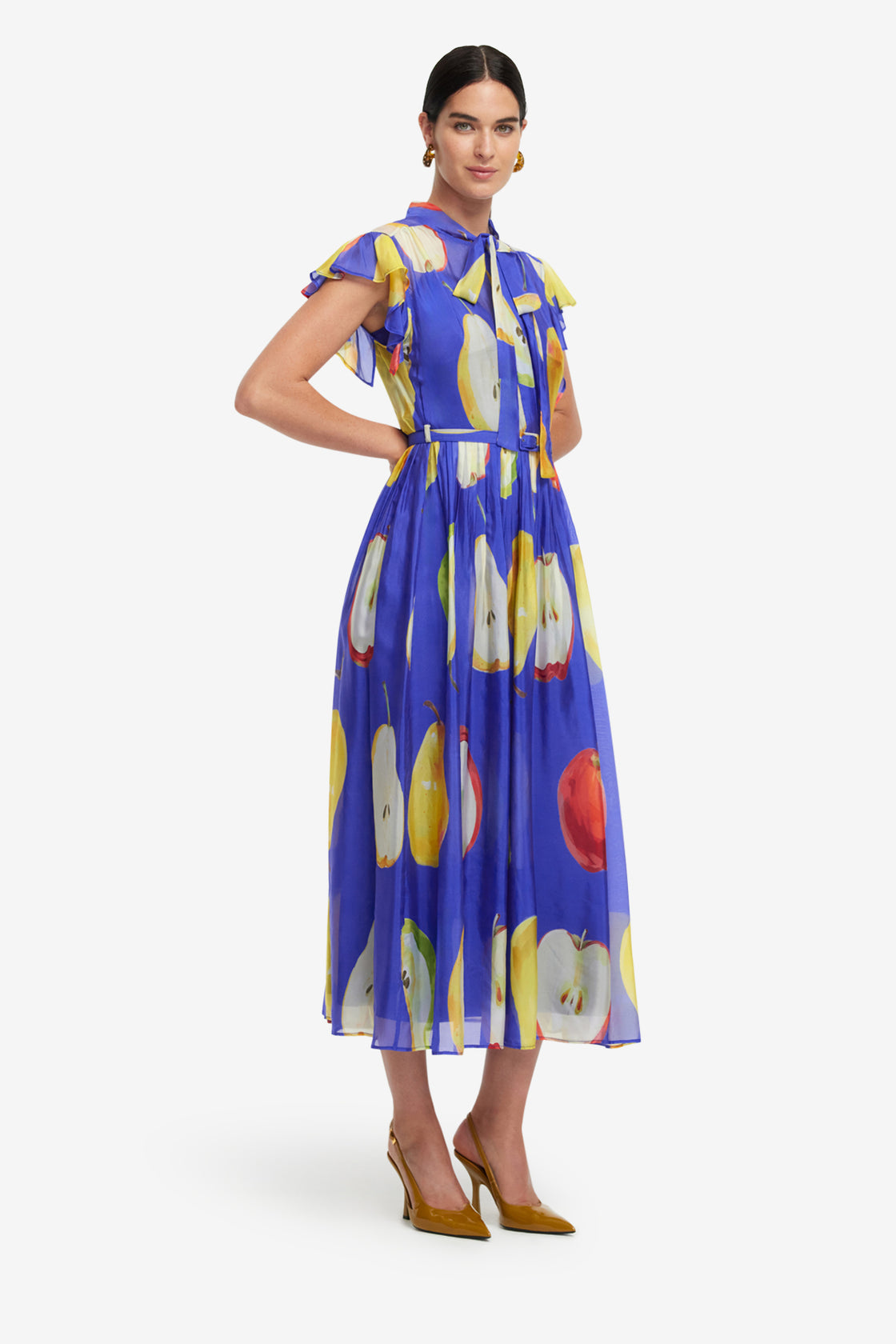 Exclusive LEO LIN Grace Flutter Sleeve Midi Dress - Pear Print
