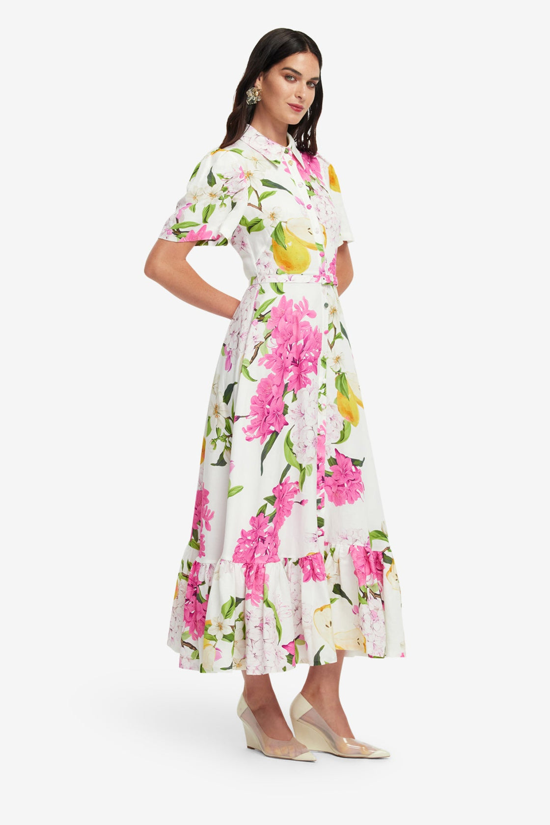Exclusive LEO LIN Becca Short Sleeve Midi Dress - Floral Pear Print