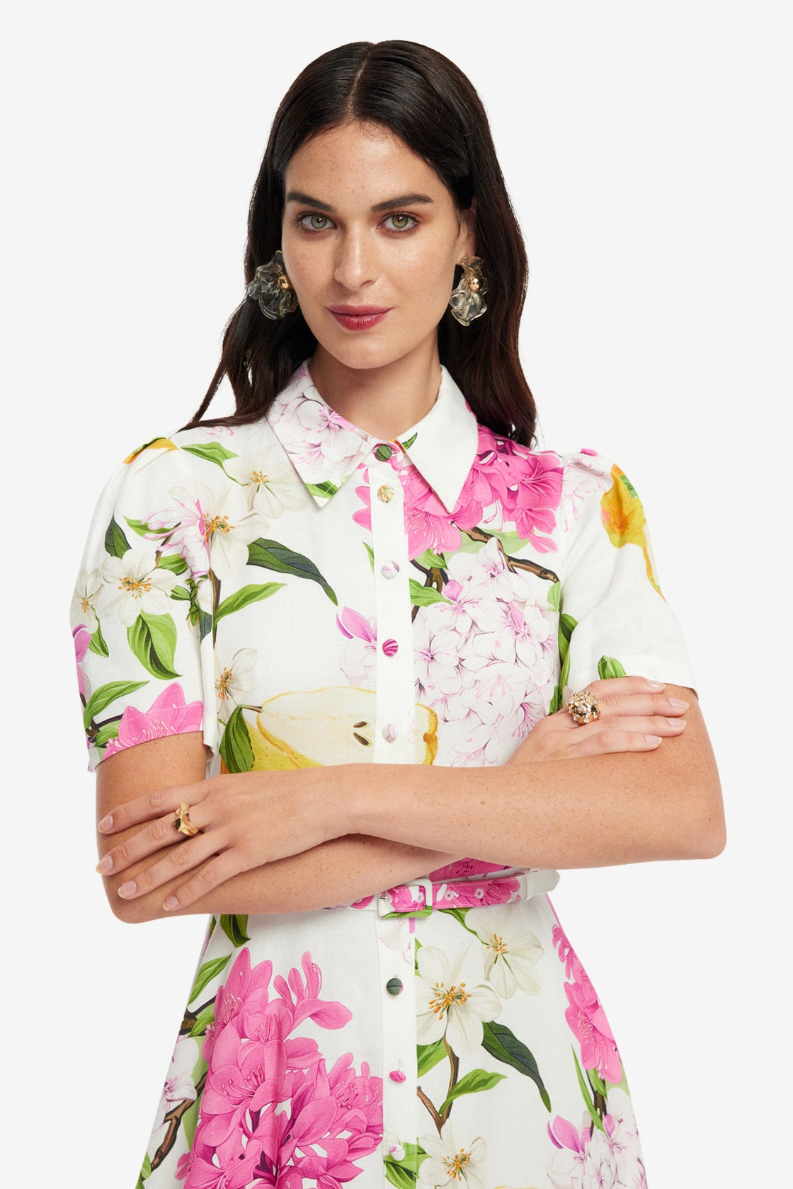 Exclusive LEO LIN Becca Short Sleeve Midi Dress - Floral Pear Print