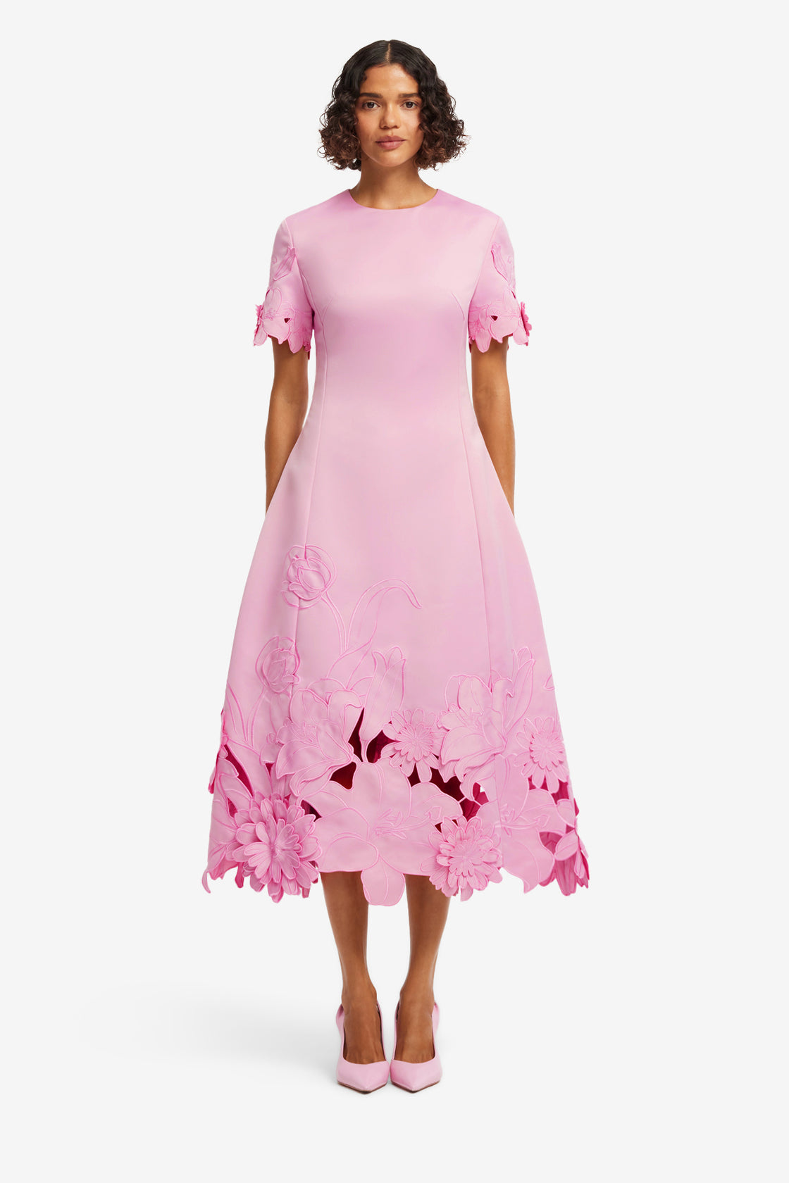 Caroline Appliqué Short Sleeve Midi Dress