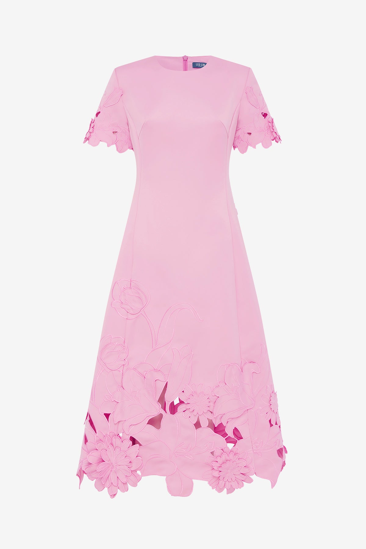 Caroline Appliqué Short Sleeve Midi Dress - Flamingo – LEO LIN