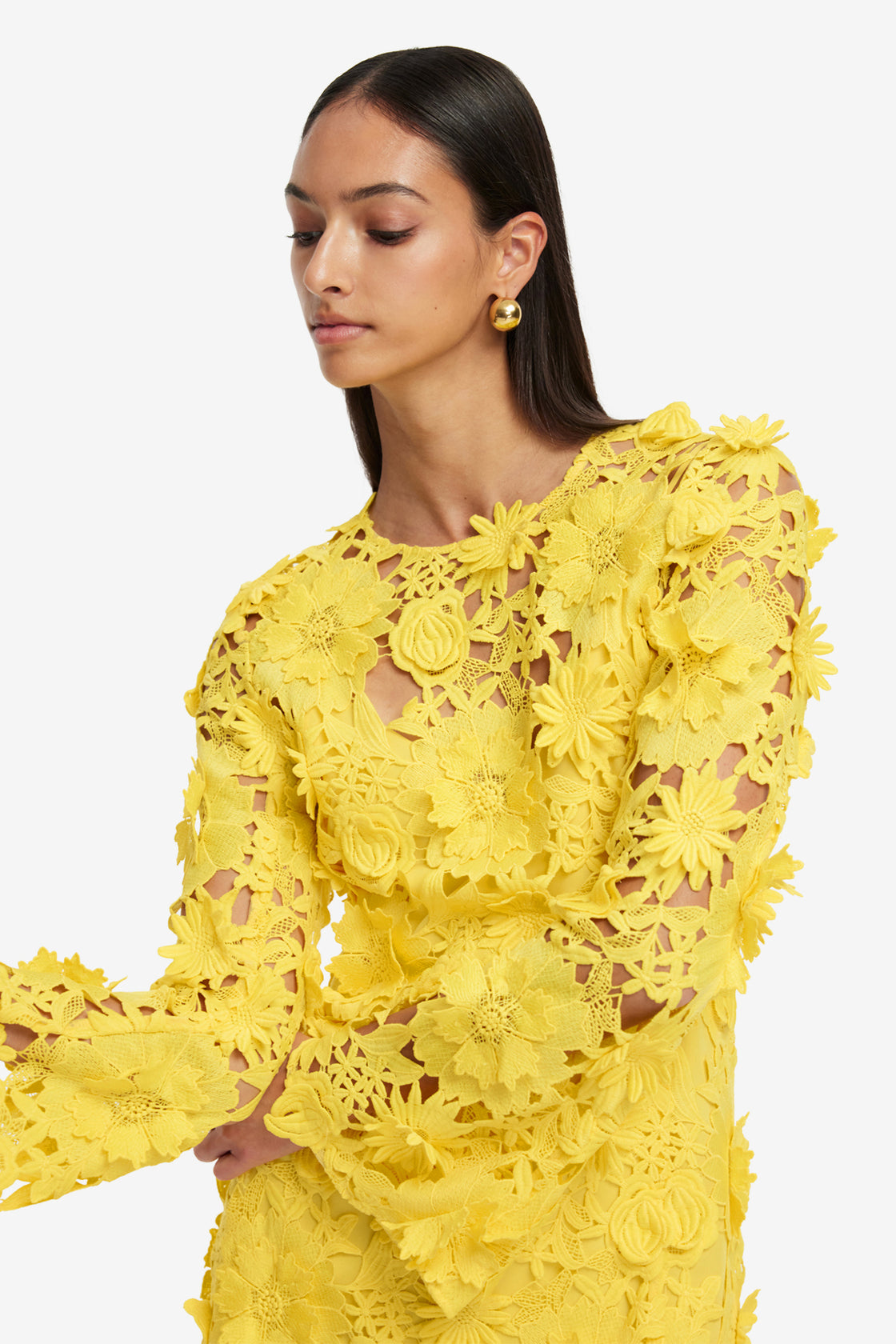 Exclusive LEO LIN Suzanne Lace Bell Sleeve Mini Dress - Sunshine
