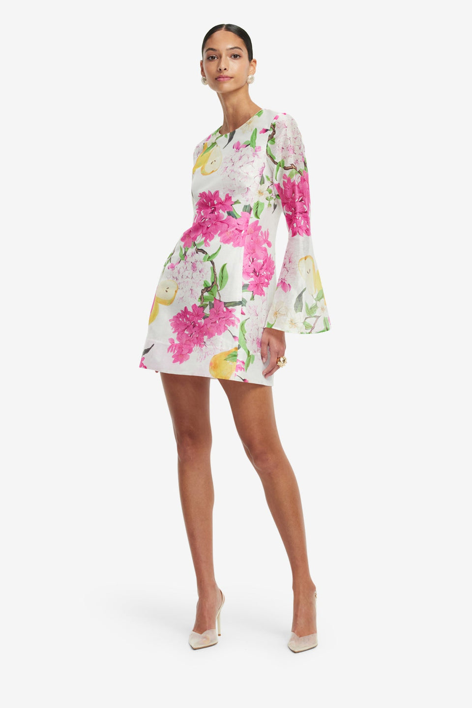Exclusive LEO LIN Suzanne Bell Sleeve Mini Dress - Floral Pear Print