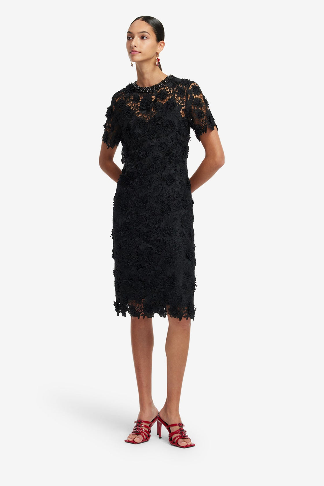 Exclusive LEO LIN Sheridan Lace Midi Dress - Ebony