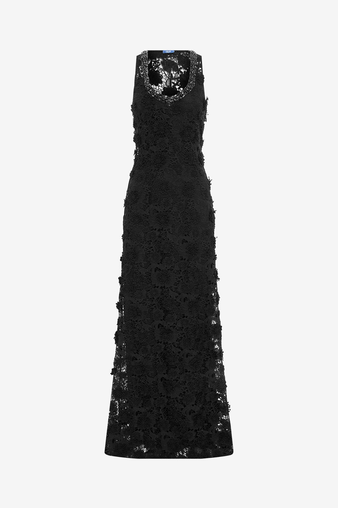 lace embellished maxi dress Embroidered and Embellished Tiered Lace Inset Maxi Dress - Black