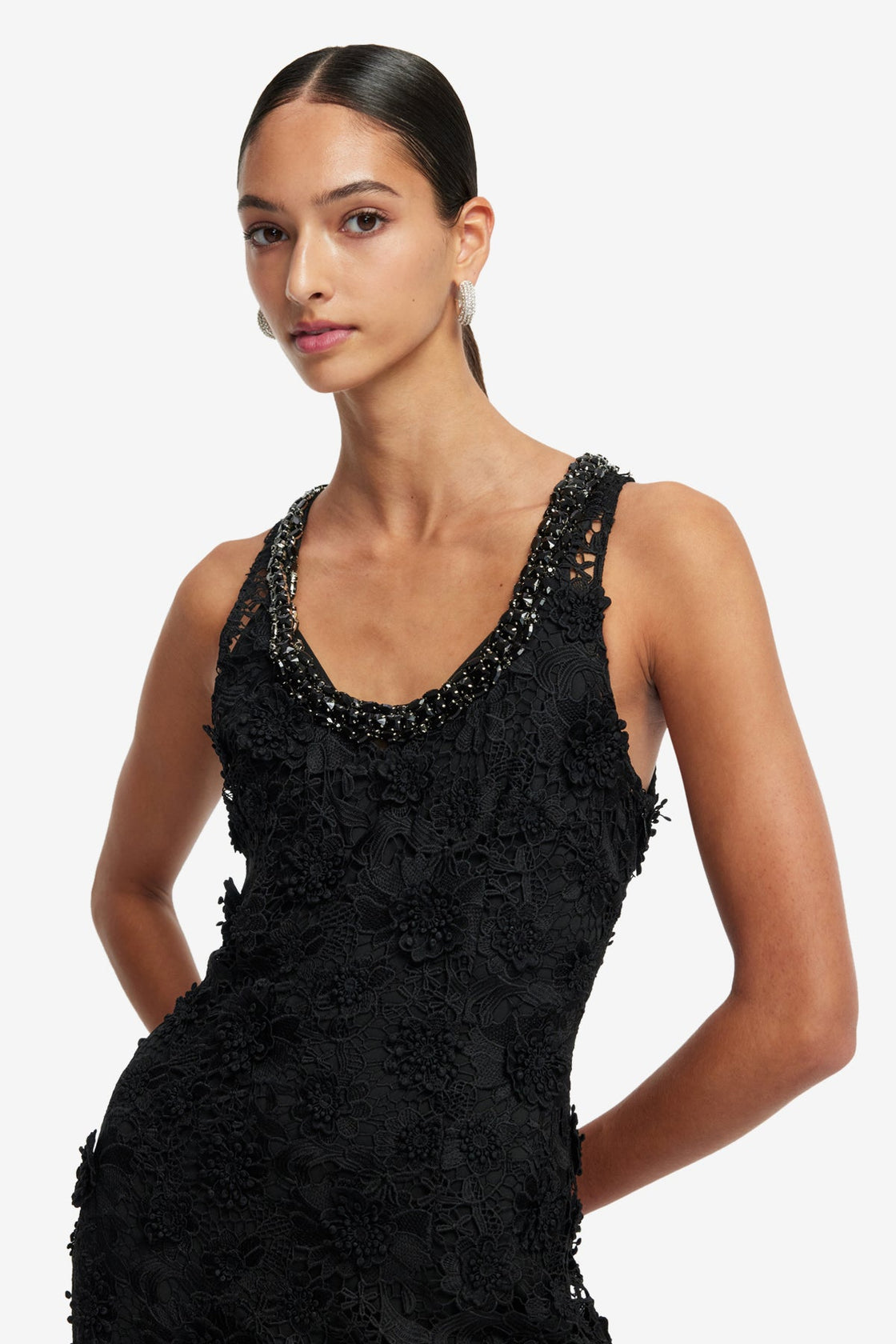 leo lin black lace dress LEO LIN - Aliyah Lace Butterfly Sleeve Midi Dress