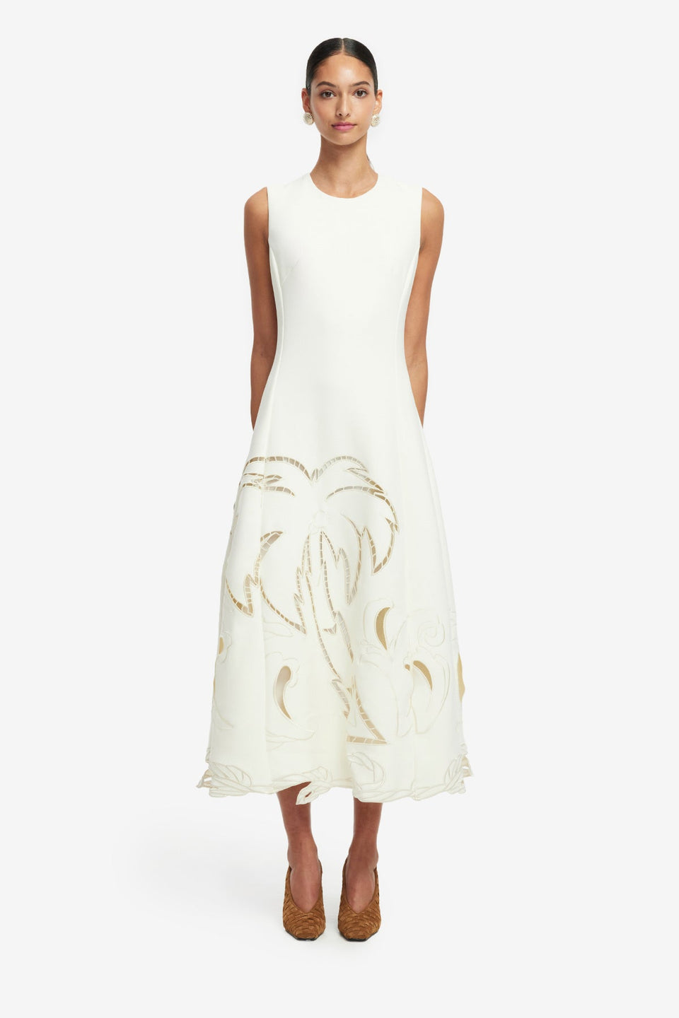 Exclusive LEO LIN Cleo Applique Sleeveless Midi Dress - Vanilla