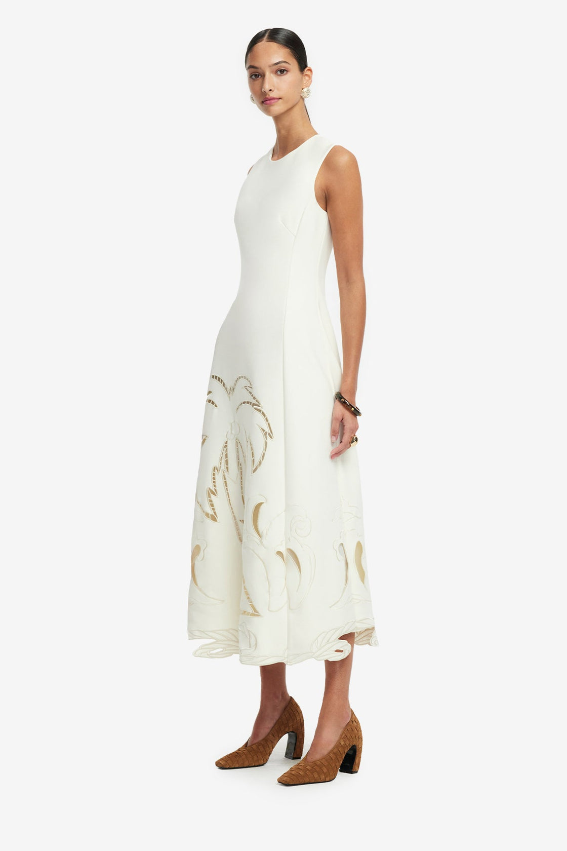Exclusive LEO LIN Cleo Applique Sleeveless Midi Dress - Vanilla