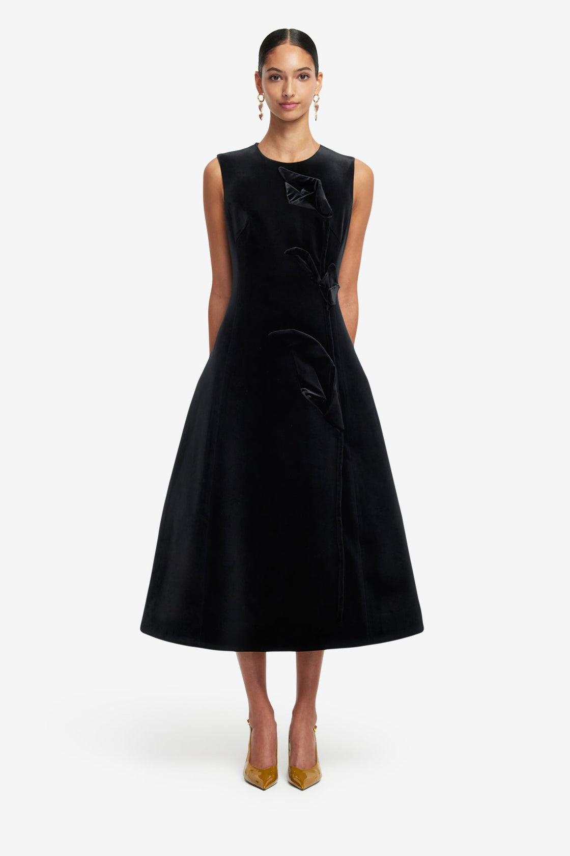 Exclusive LEO LIN Cleo Velvet Sleeveless Midi Dress - Ebony