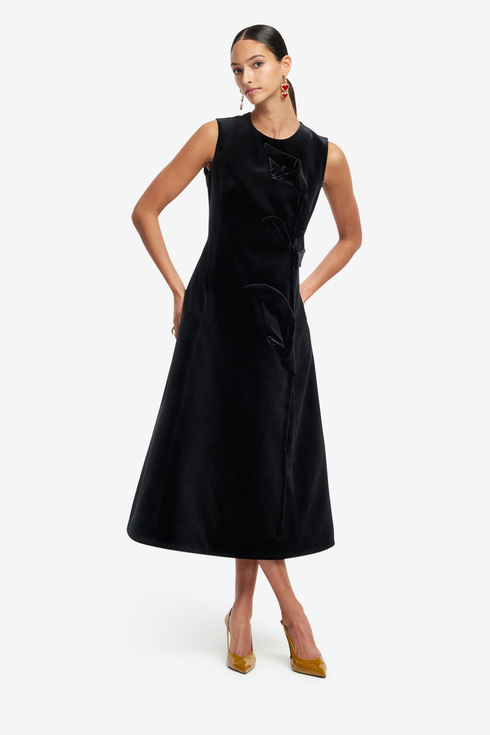 Exclusive LEO LIN Cleo Velvet Sleeveless Midi Dress - Ebony
