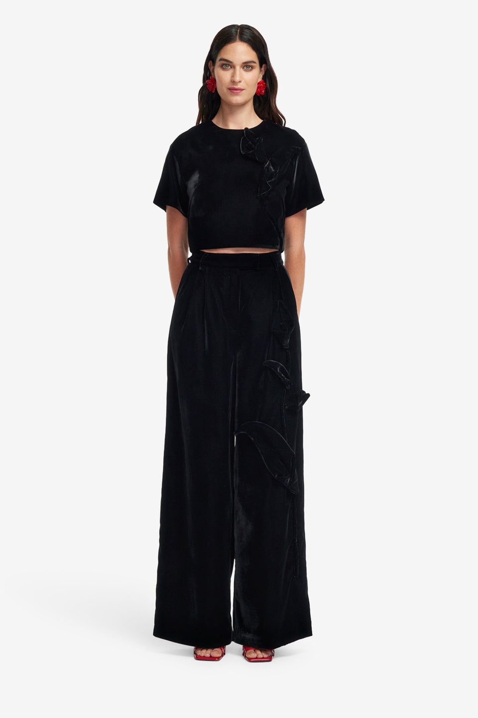 Exclusive LEO LIN Elisha Velvet Wide Leg Pants - Ebony
