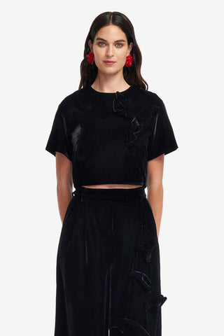 Exclusive LEO LIN Indie Velvet Sleeve Top - Ebony