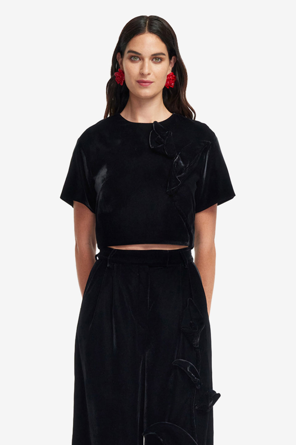 Exclusive LEO LIN Indie Velvet Sleeve Top - Ebony