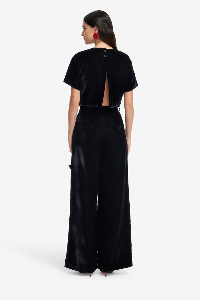 Exclusive LEO LIN Indie Velvet Sleeve Top - Ebony