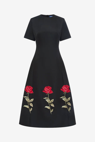 Exclusive LEO LIN Caroline Embellished Rose Midi Dress - Ebony