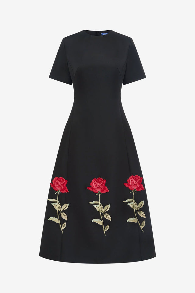 Exclusive LEO LIN Caroline Embellished Rose Midi Dress - Ebony