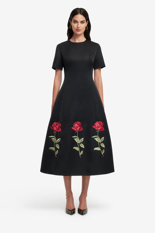 Exclusive LEO LIN Caroline Embellished Rose Midi Dress - Ebony