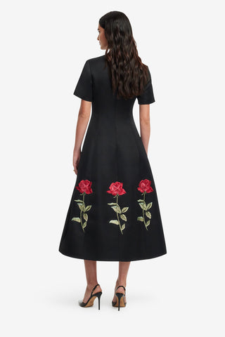 Exclusive LEO LIN Caroline Embellished Rose Midi Dress - Ebony