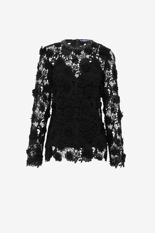 Exclusive LEO LIN Ines Lace Embellished Top - Ebony