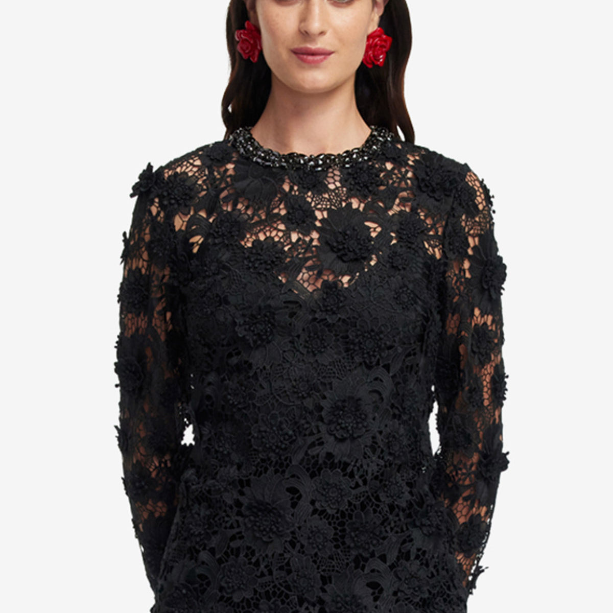 Ines Lace Embellished Top - Ebony – LEO LIN