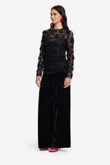 Ines Lace Embellished Top - Ebony Tops
