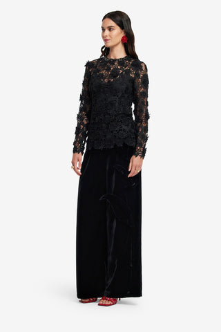 Exclusive LEO LIN Ines Lace Embellished Top - Ebony