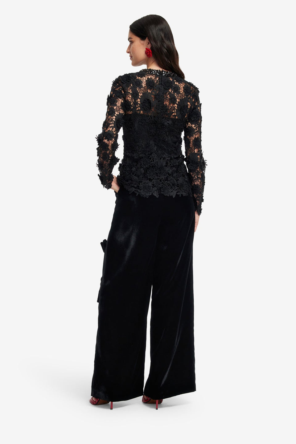 Exclusive LEO LIN Ines Lace Embellished Top - Ebony