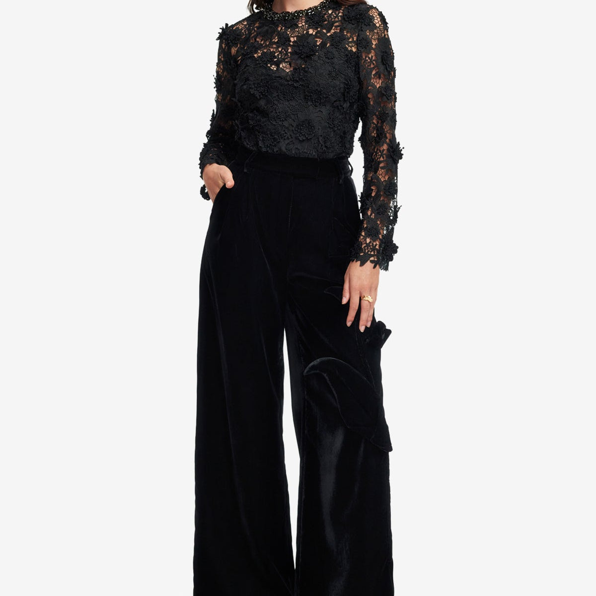 Ines Lace Embellished Top - Ebony – LEO LIN
