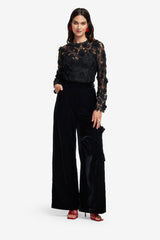 Ines Lace Embellished Top - Ebony Tops