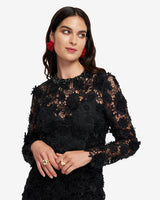 Ines Lace Embellished Top - Ebony Tops