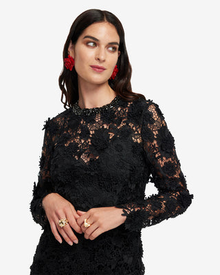 Exclusive LEO LIN Ines Lace Embellished Top - Ebony