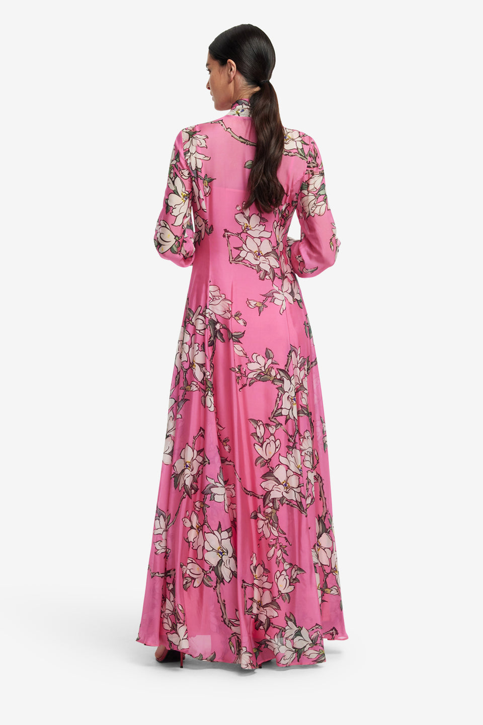 Exclusive LEO LIN Lilith Tie Neck Maxi Dress - Pink Magnolia Print