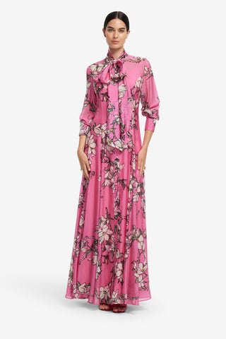 Exclusive LEO LIN Lilith Tie Neck Maxi Dress - Pink Magnolia Print