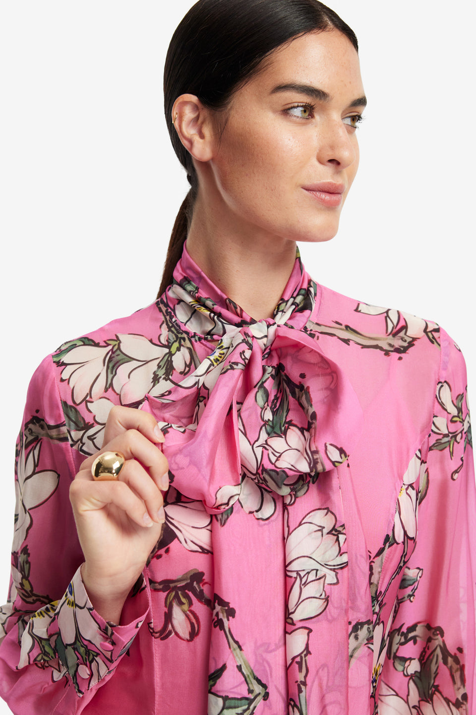 Exclusive LEO LIN Lilith Tie Neck Maxi Dress - Pink Magnolia Print