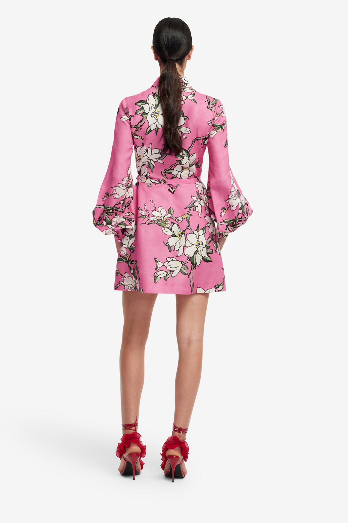 Exclusive LEO LIN Luminous Linen Mini Dress - Pink Magnolia Print
