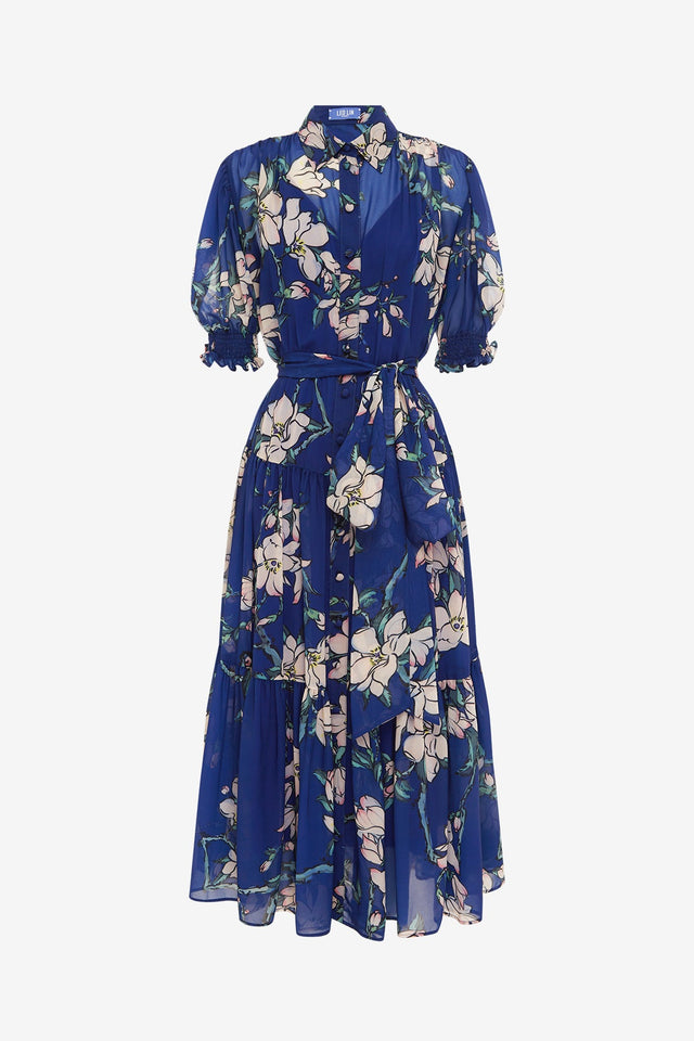 Exclusive LEO LIN Ellie Bishop Sleeve Midi Dress - Midnight Magnolia Print