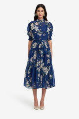 Ellie Bishop Sleeve Midi Dress - Midnight Magnolia Print Dress Midi