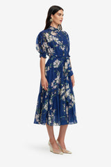 Ellie Bishop Sleeve Midi Dress - Midnight Magnolia Print Dress Midi