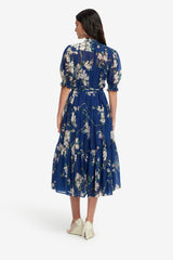 Ellie Bishop Sleeve Midi Dress - Midnight Magnolia Print Dress Midi