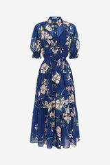 Ellie Bishop Sleeve Midi Dress - Midnight Magnolia Print Dress Midi