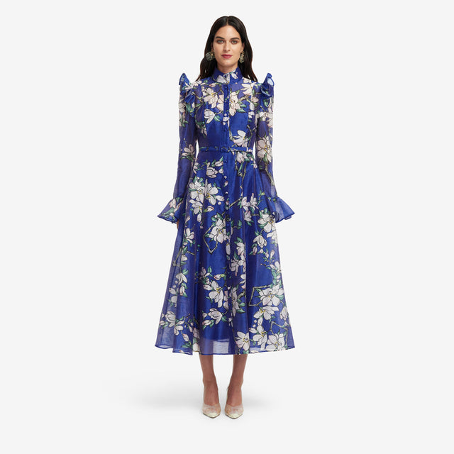 Exclusive LEO LIN Katrina Butterfly Sleeve Midi Dress - Midnight Magnolia Print