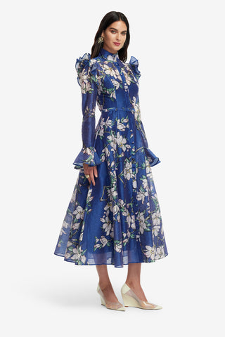 Exclusive LEO LIN Katrina Butterfly Sleeve Midi Dress - Midnight Magnolia Print