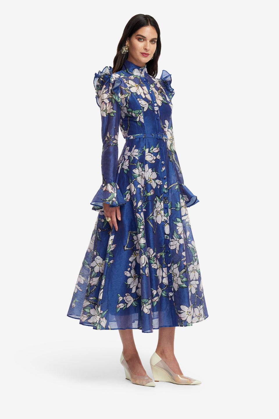 Exclusive LEO LIN Katrina Butterfly Sleeve Midi Dress - Midnight Magnolia Print