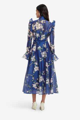 Exclusive LEO LIN Katrina Butterfly Sleeve Midi Dress - Midnight Magnolia Print