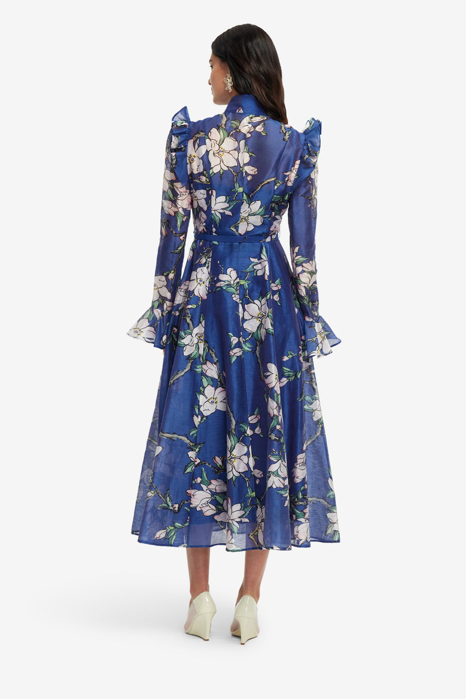 Exclusive LEO LIN Katrina Butterfly Sleeve Midi Dress - Midnight Magnolia Print