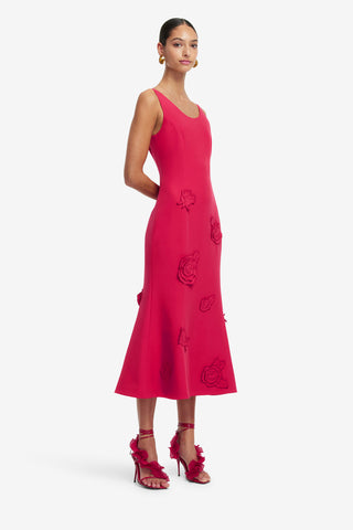 Exclusive LEO LIN Emily Appliqué Midi Dress - Scarlet