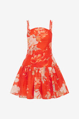 Lorena Ruffled Mini Dress - Saffron Peony Print Dress Mini