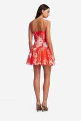 Lorena Ruffled Mini Dress - Saffron Peony Print Dress Mini